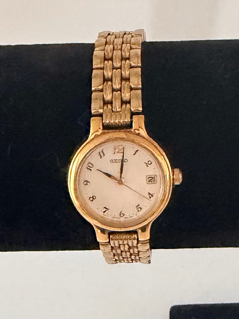 Seiko Gold Tone Watch with Day Date Calendar White Dial - Picture 6 of 14